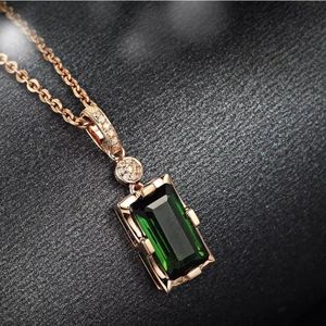 Vintage Square Green Crystal Pendant Necklace